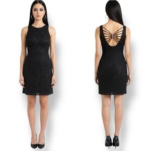 Vintage Black Lace Dress Strappy Back Midi Dress Size S/M